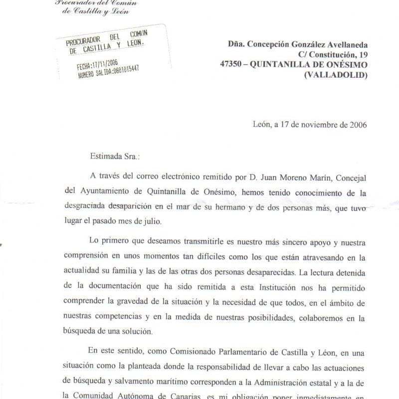 Respuesta del procurador de Lo Comun (Hoja 1) el 17 de noviembre de 2006