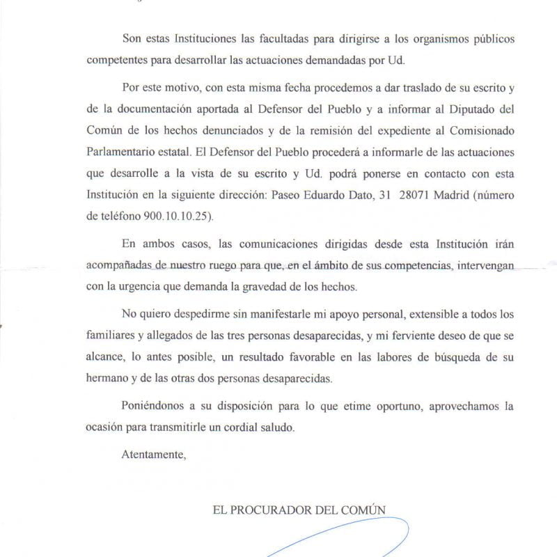 Respuesta del procurador de Lo Comun (Hoja 2) el 17 de noviembre de 2006